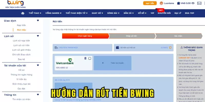 Hướng dẫn rút thưởng tại Bwing